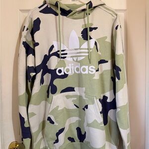Adidas Men's Olive and Black Camouflage Hoodie